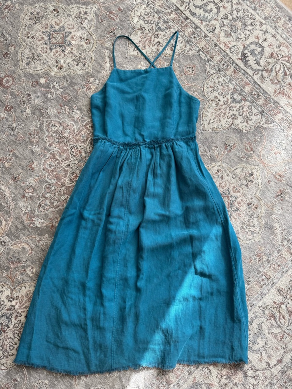 Aritzia Wilfred Teal Linen Zip-Back Dress